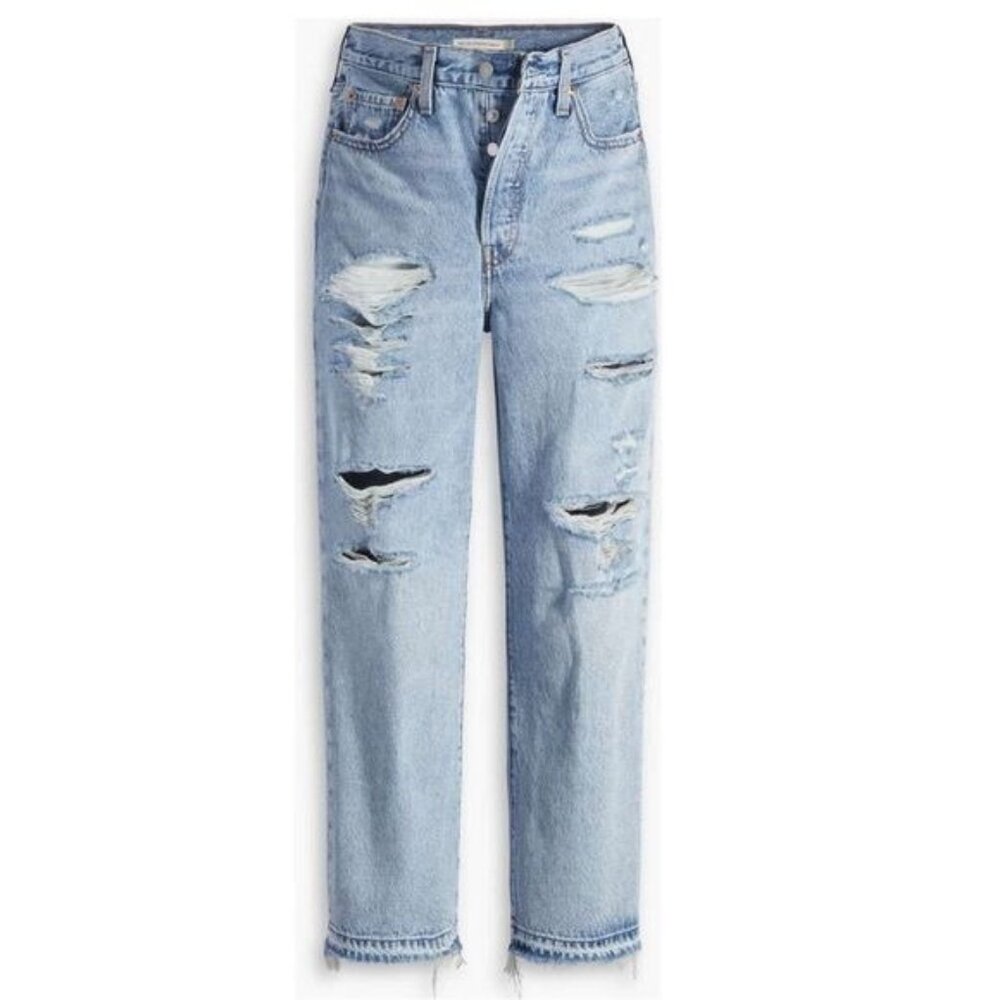 LEVI'S RIBCAGE STRAIGHT ANKLE HIGH WAISTED  DESTRUCTED JEANS LIGHT INDIGO 31